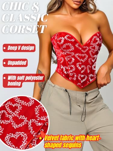 Image of ChiaoLezhee Heart Corset Top For Women, Sexy Concert Outfits Going Out, Strapless Crop Top, Overbust Bustier