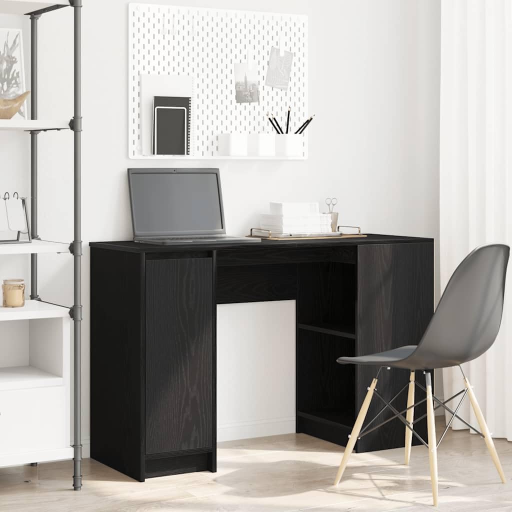Scrivania Porta PC Rovere Nero 120x42x76 cm in Legno Tecnico | Tavolo da lavoro salvaspazio con scomparti integrati, ideale per organizzare studio, soggiorno o ufficio domestico.