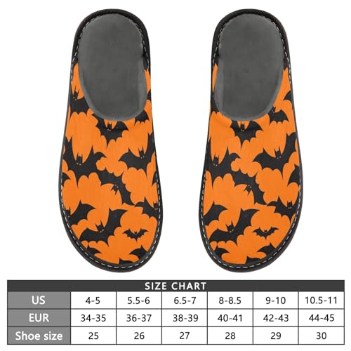 JUNZAN Halloween Bats Memory Foam Slippers for Women Men House Slippers for Bedroom Indoor Orange4