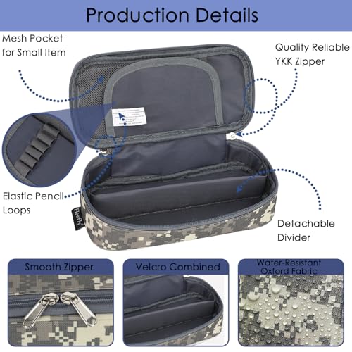 Image of FlowFly Large Capacity Pencil Case for Kids, Boys & Girls - Zippered Multi-Functional Pen Pouch, Soft & Portable Pencil Bag for School, Teens, Students, Digital Camo