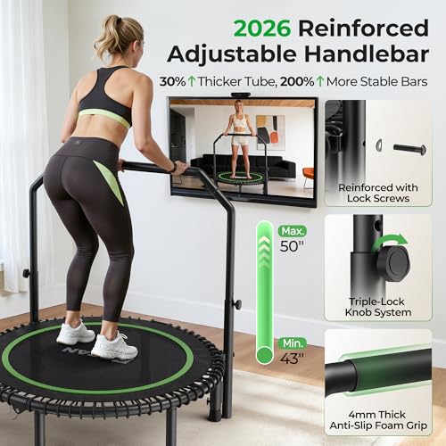 BCAN BT2 40" Rebounder Trampoline for Adults, Indoor, 450lbs,Bungees Rebounder for Adults, Adjustable Handlebar, Quiet Mini Exercise Trampoline for Indoor Workout, Low-Impact|FED Fitness Green - image 5
