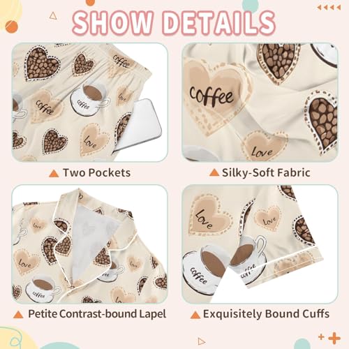 Brown Coffee Cups Love Pajamas Set Summer Button Down Sleepwear Pjs Sets Comfy Loungewear3