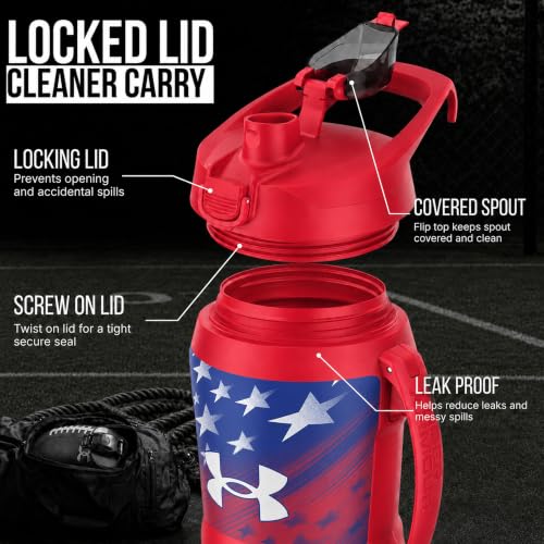Image of Under Armour Insulated Water Bottle with Handle & Fence Hook, Half Gallon Sports Water Jug, Leak-Resistant & BPA-Free for Baseball, Football & Gym - Red Americana, 64oz