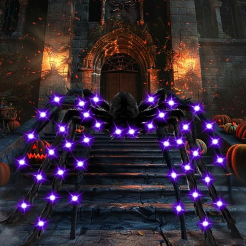 Image of 78 inch Jumbo Halloween Light up Spider Scary Giant Spider for Indoor Outdoor Halloween Spider Decorations Party Favor Yard Home House Decor Multicolor