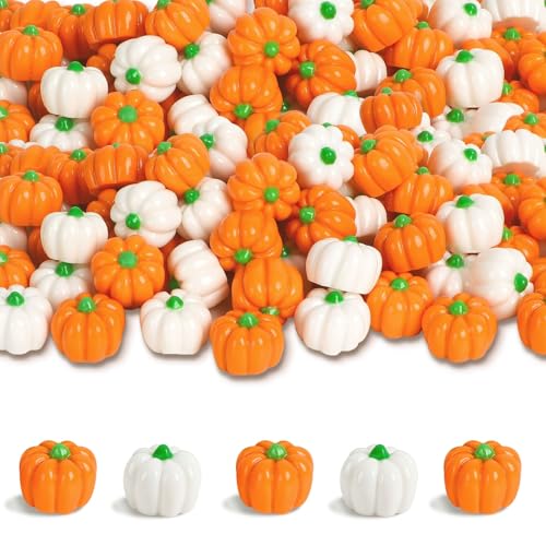 DTOFOOT 100Pcs Mini Resin Pumpkins for Decor Orange White Tiny Pumpkins