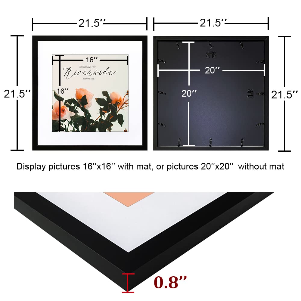 THREELOVE 20x20 Frame Black, Display 16x16 Picture with Mat Or 20x20 Picture Without Mat, Wall Mounting Home Decor Picture Photo Frame, Set of 3