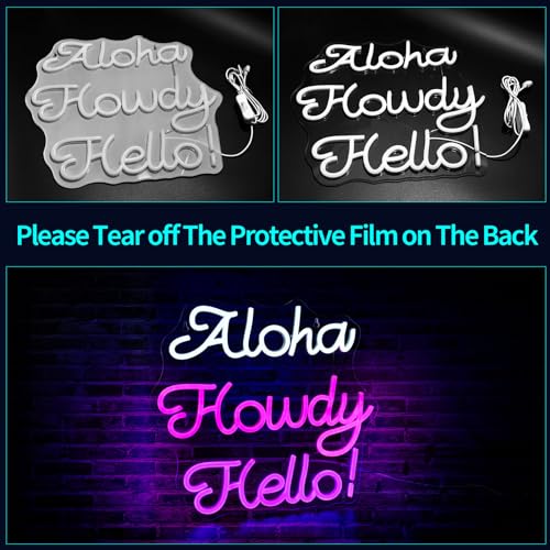 Image of Hello Neon Sign for Wall Decor Howdy Light Up Sign Aloha Led Signs for Room Party Home Wall Decor USB Powered