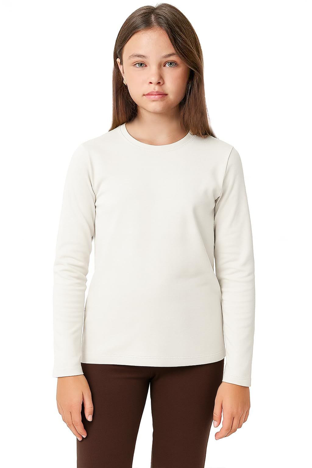Lilax Girls' Basic Long Sleeve Round Neck Cotton T-Shirt