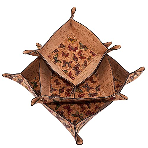 CORKCHO Pack Taschenleerer Cork, 3 Größen, Kork-Schmuck-Tablett, Kork-Tablett für Schlüssel, Telefone, Brieftasche, ökologisch, Ordentlich Tablett, ideal als Geschenk, Schmetterling Design Cover