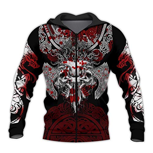 Sweat à capuche zippé Viking imprimé 3D veste unisexe grande taille 6XL
