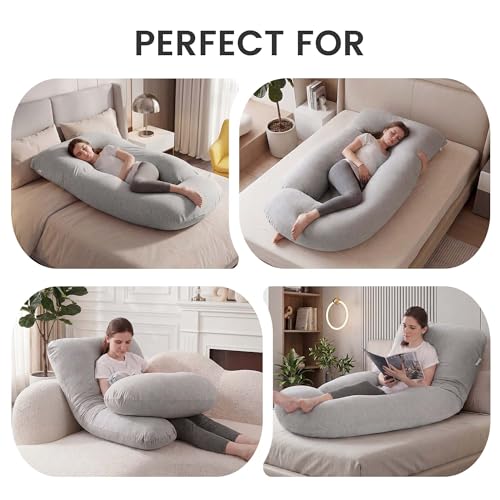 Image of Jcickt Pregnancy Pillow for Sleeping,59 inch Maternity Pillow with Removable Washable Cover,J-Shaped Cooling Full Body Pregnant Pillow -Support for Backs,Legs, Belly, HIPS, Improve Sleep -Gray