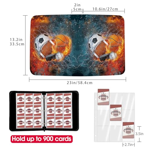 Image of Sports Card Binder with Sleeves, 900 Pocket Sports Card Holder for Trading Cards, 9 Pocket with 50 Removable Sleeves Zipper Book Folder Collector Album 3 Ring Binder Organizer Storage Kids Gift