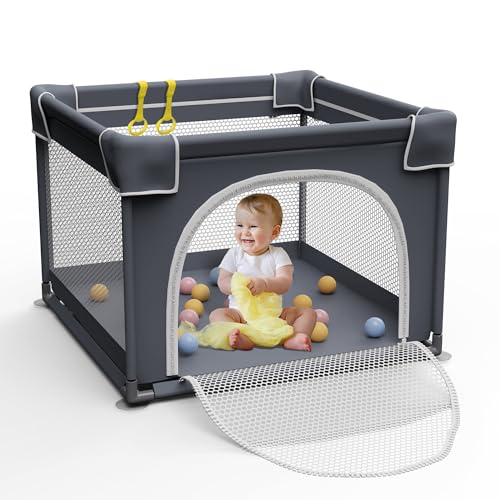 Image of Grobeybees Playpen for Babies and Toddlers, Small Baby Playpen, 36"x36" Playpen, Baby Playard, Indoor & Outdoor Play Pen, Sturdy Safety Baby Play Yard with Soft Breathable Mesh (Grey)