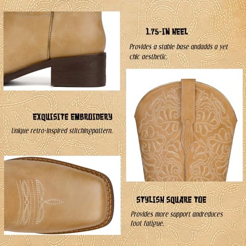 Image of Western Cowboy Boots for Women Knee High Cowgirl Boots with Classic Embroidered, Pointed Toe Chunky Heel Fashion Retro Classic Pull On Tall Boot Women Fall Winter