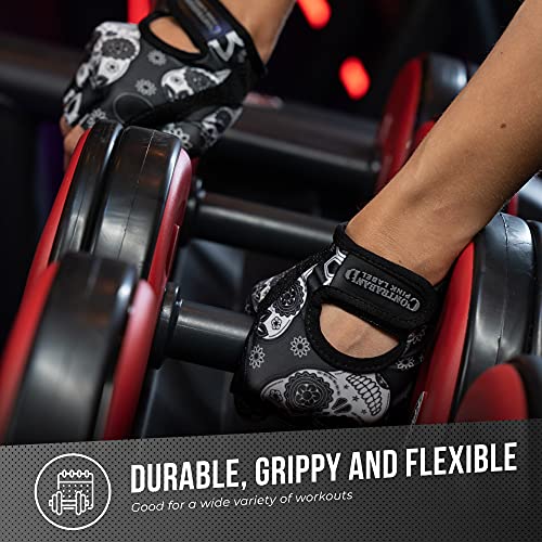 Contraband Pink Label 5237 Designer Series Workout Gloves For Women | Sugar Skull Print Weight Lifting Gloves For Women W/Grip-Lock Padding | Gym Gloves For Women W/Medium Padding (Gray, Small) #TOP5
