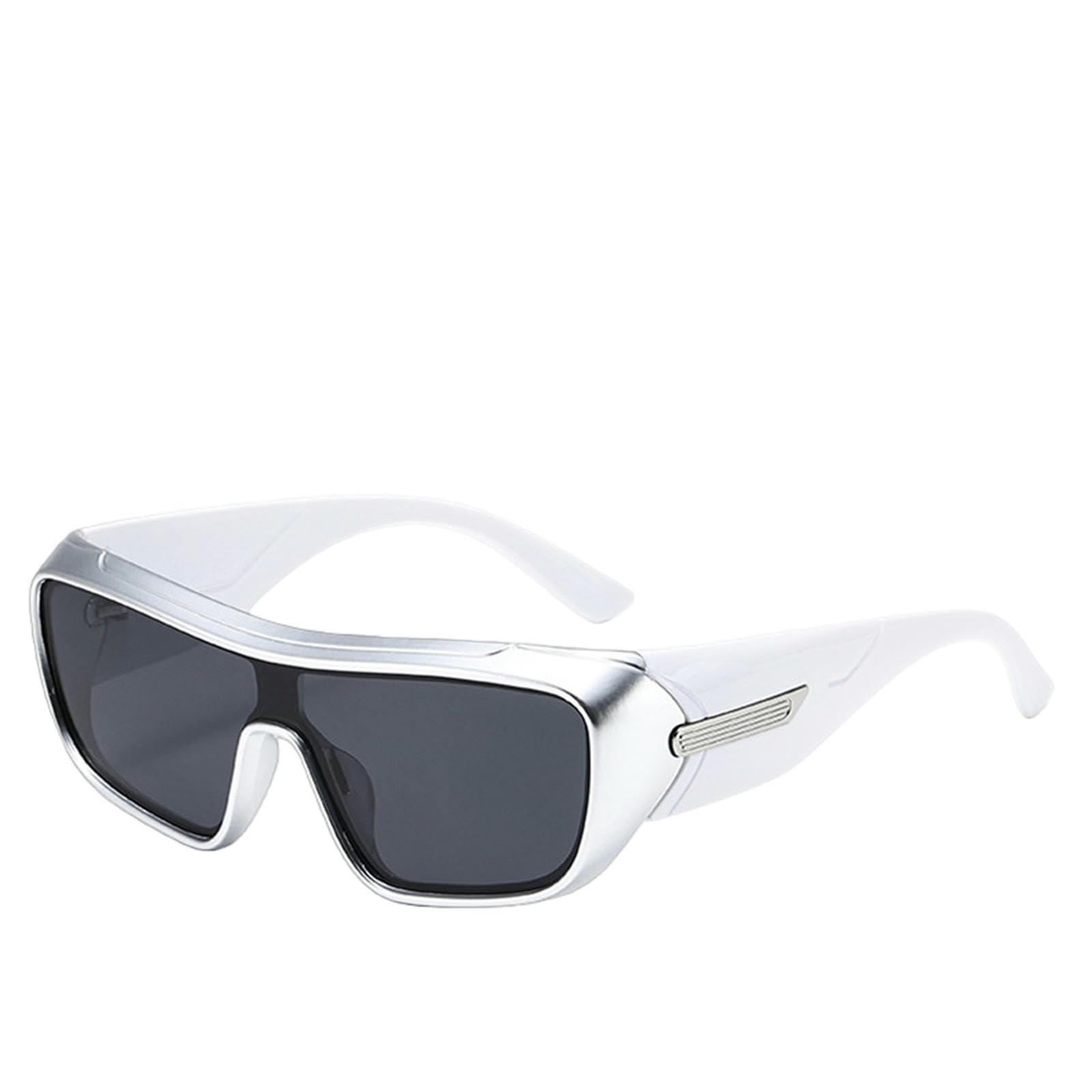 Gyios sunglasses Luxury Women Men Glasses Steampunk Fashion-silver Frames, White Temples, Solid Grey Lenses