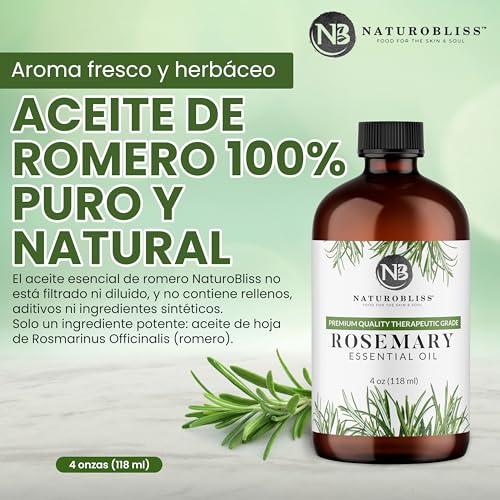 Image of NaturoBliss 100% Pure Rosemary Essential Oil Therapeutic Grade Premium Quality (4 fl. oz) with Glass Dropper, Perfect for Aromatherapy