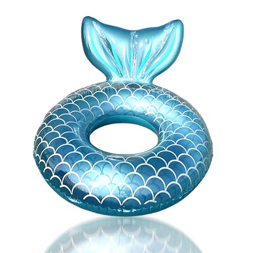 70cm Bouée de Natation Sirène Bleu,Bouée Piscine Gonflable Enfant,Anneau de Natation Gonflable Sirène Queue Poisson,PVC Bouée Sirène Piscine pour Fille...