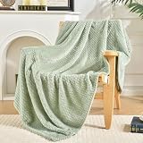Rendiele Fleece Throw Blanket Extra Large, Super Soft and Cozy Blankets for Couch, Sofa and Bed, Jacquard Zig-zag Textured Design, Lightweight, Fluffy, Blanket for All Seasons (Sage Green,50''x66'')