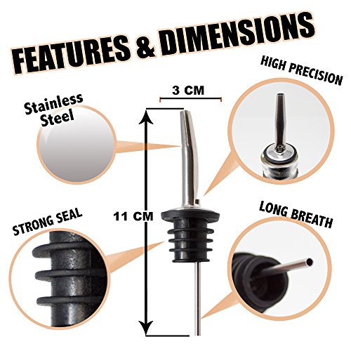 12 Stuks RVS Schenktuiten - Lekvrije Schenker/Schenkdoppen voor Cocktails met Rubberen Afsluit Ring - Past op Elke Fles - Image 4
