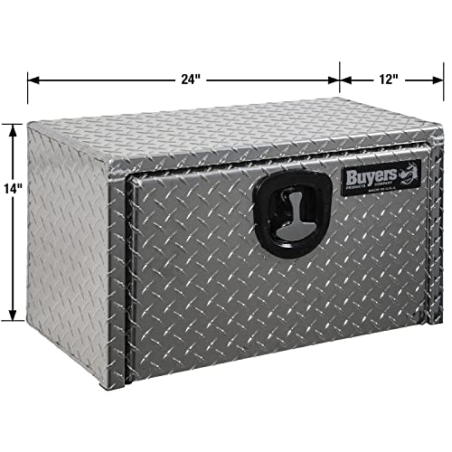 Image of Buyers Products 1705150 Diamond Tread Aluminum Underbody Truck Tool Box, 14 x 12 x 24, Made in USA, .100 in. Thick, Corrosion Resistant, Locking Compression Latch, Secure Storage for Work Trucks