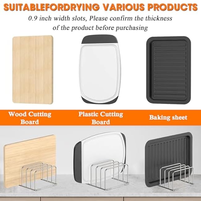 304 Stainless Steel Cutting Board Organizer Rack ¨C Rustproof Compact 4-Slot Holder for Thin Cutting Boards and Plates ¨C Premium Kitchen Storage Solution for Countertops and Cabinets