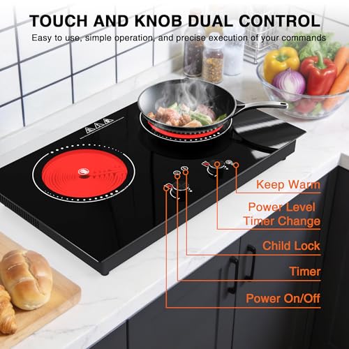 Image of Electric Cooktop, 4000W Countertop Electric Stove Top with 9 Power Settings, Keep Warm Mode - Cooktop Burner for Apartment, Dorm & Small Kitchen