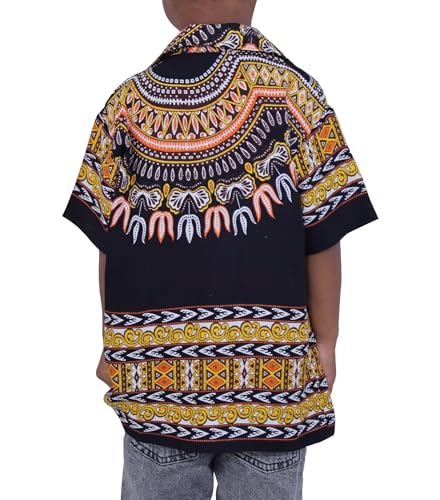 DA'IKI Childrens Bright Dashiki Print Hawaiian Summer Button Down Euro Collar Shirt3