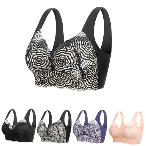 Slimory lymphvity detoxification and Shaping & Powerful Lifting Bra, Lymphatic Drainage Bra Tourmaline Bra, Lace Wireless Bra (as1, Alpha, l, Regular, Regular, Black Through White)