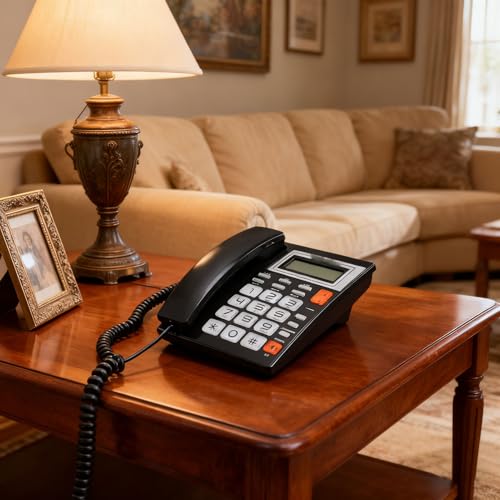 Teléfono fijo con cable Fosa botones grandes y pantalla LCD miniatura 7