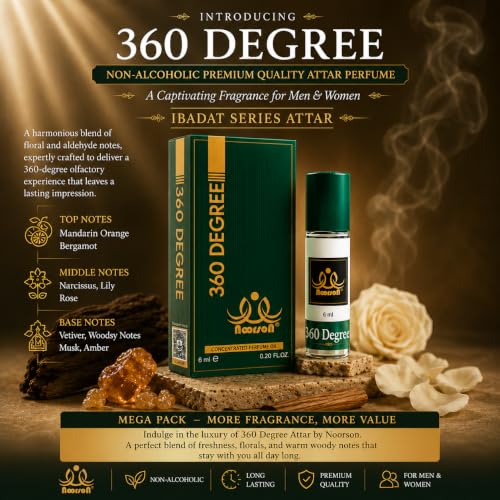Image of 360 Degree Attar 6ml | Long Lasting Premium Alcohol-Free Perfume Oil for Men & Women | Roll-On Ittar Fragrance | Rich, Exotic & Concentrated Aroma | Travel Friendly Pocket Perfume