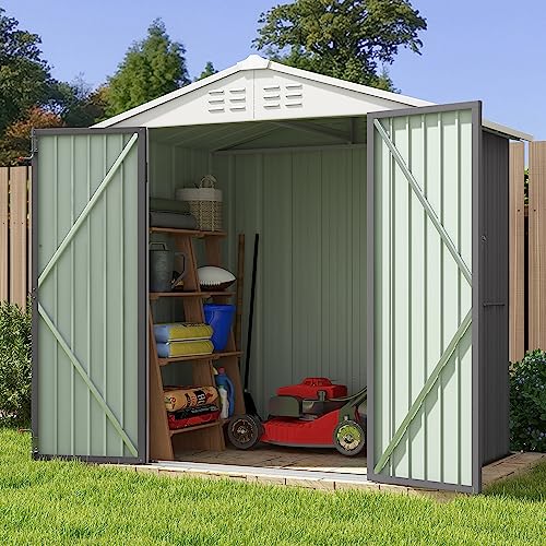 Image of Patiowell 6x4 FT Outdoor Storage Shed, Metal Outdoor Sheds with Vents&Lock | Water-Resistance Garden Shed of Galvanized Steel for Lawn, Patio, Backyard Garden Tools, Bikes, Gray