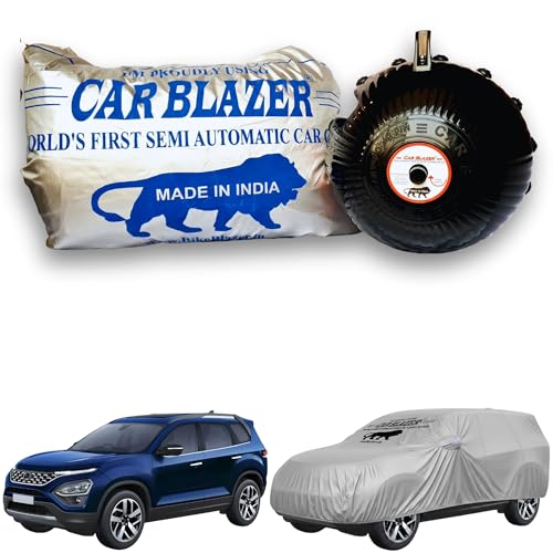 Image of CARBLAZER Portable & Semi-Automatic Full Body Car Covers: Heavy Duty Device| Anti-Theft| Dust & Scratch Proof | Water & Wind Resistant|Custom Fit| Dual-Side Cover, Compatible for Tata Safari