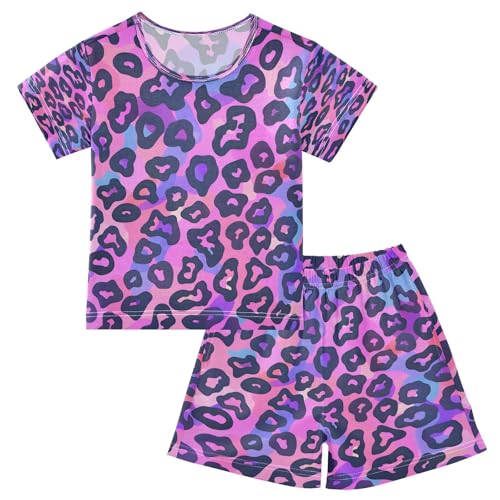 senya Short Sleeve Pajamas Sets Summer Cotton Sleepwear Pink Leopard Print