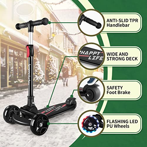 Image of besrey 3 Wheel Scooter for Kids Ages 3-10 with 4 Adjustable Height | LED Light Wheels, Foldable Toddler Scooter, Extra Deck, Lean-to-Steer Design, Sturdy and Safe