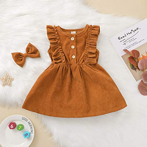 Infant Kids Toddler Baby Girls Dress Clothes Sleeveless Corduroy Ruffle Button Princess Party Dresses Summer Outfits (Brown, 12-18 Months) #TOP1
