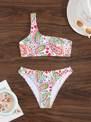 Image of YIMISAN Women's Ribbed Bikini Sets One Shoulder Top with Mid Waist Two Piece Bathing Suit