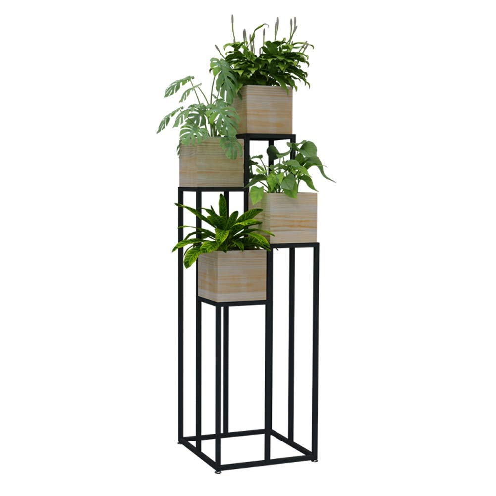 Portafiori Portafiori in Metallo con Vaso da Fiori in Legno Balcone Portavasi da Terra Portavasi per Fiori da Interno (Dimensioni : L)(Dimensioni : Small)