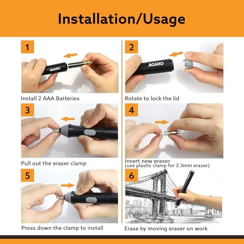 Image of AGARO Electric Eraser ER2498, 2.3mm & 5mm Eraser, Automatic Correction & Highlighting, for Sketching, Drawing, Portrait Shading, 22 Refills, 2 Eraser Holders, (Batteries not Included), White