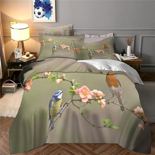 Parure de lit oiseaux printemps en microfibre 135x200cm pour lit simple