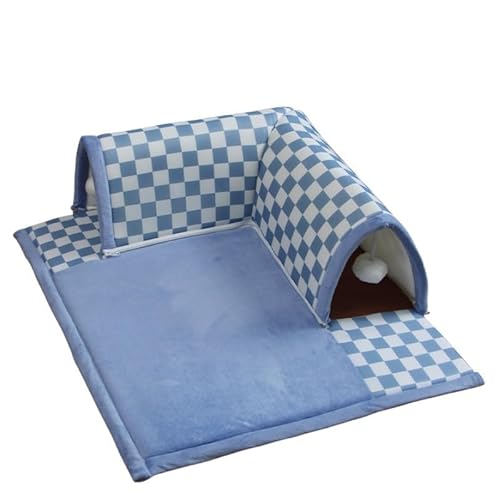 Pazzfre 猫トンネルベッド 猫ハウス キャットトンネル 2in1 隠れ家 取り外し可 柔らかい 猫犬 小型犬 寝床 ペットハウス 冬寒さ対策 冬用 暖かい 洗える 休憩所 運動不足対策 ストレス解消 超軽量 (S オールシーズン対応,ライトブルー)