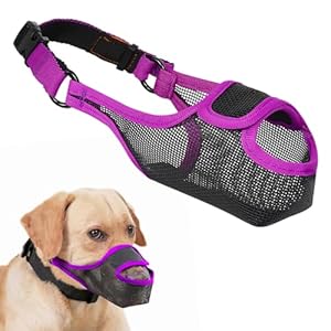 LUCKYPAW Dog Muzzle, Mesh Muzzle for Large Medium Small Dogs with Front Opening Design, Dog Mouth Cover to Prevent Biting, Licking, Chewing, Scavenging, Breathable Muzzle Allows Drinking(Purple,XS)