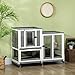 PawHut Indoor Rabbit Hutch, Three Story Wooden Rabbit Cage Bunny Hutch with Runs, Wheels, Waterproof Roof and Removable Trays, Gray