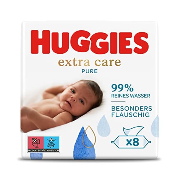 Huggies Pure Extra Care Baby-Feuchttücher, Für den ganzen Körper, 99 % reines Wasser, Parfümfrei, 8 x 56 Tücher…