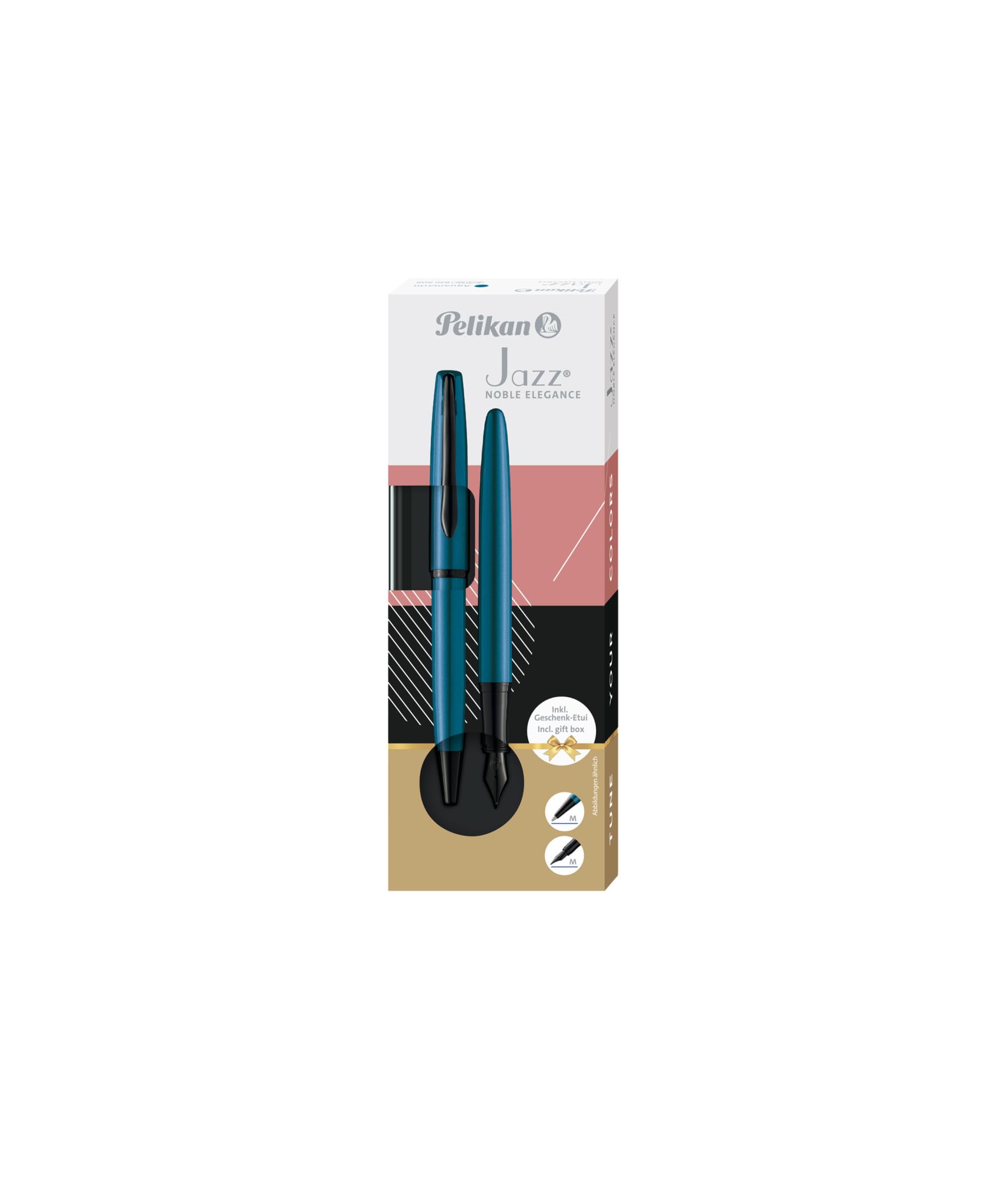 Pelikan Jazz Noble Elegance K/P36 Ensemble stylo à bille et stylo-plume avec gravure Cadeau – Stylos uniques avec nom – Cadeaux personnalisés (aigue-marine)