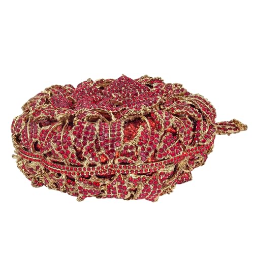 Image of Boutique De FGG Mini Round Flower Crystal Clutch Purses for Women,Formal Evening Bags,Rose Wedding Clutch Bag Party Handbags