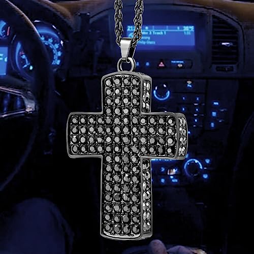 Joez Wonderful Bling Car Accessories Women, Double-Sided Bling Cross Car Decor Crystal Diamond Metal Cross Car Rearview Mirror Pendant for Cars, Cute Vehicle Interior Decor Car Accessories Black