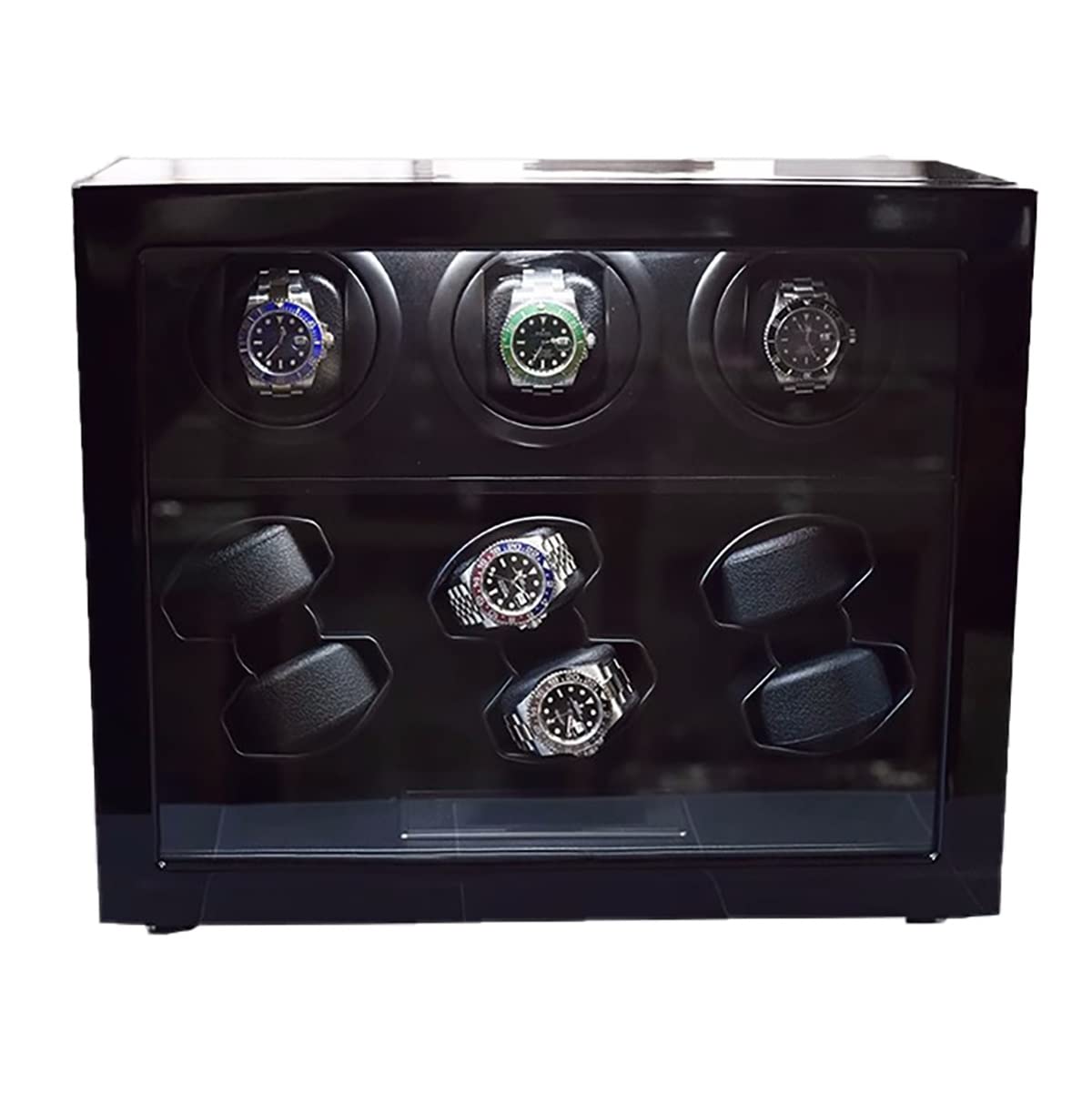 MYUYEE Automatic Watch Winders For 9 Watches Box Organizer With Quiet Motor Led Lights Soft Flexible Watch Pillows For Men'S And Women'S Wristwatch