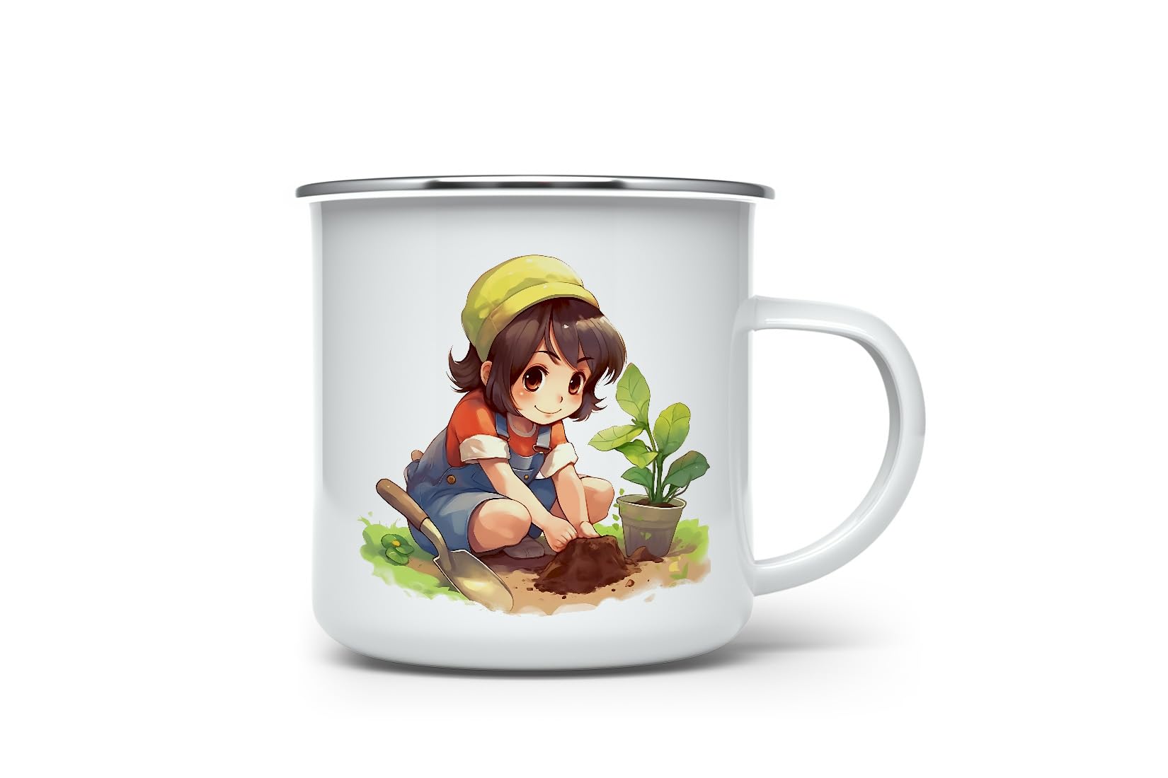 MAXIKIWI - Durable Enamel Coffee or Tea Camping Mug for Indoor Outdoor Use - Gardening Collection - 350ml