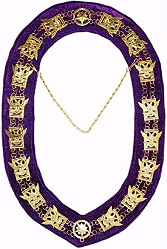 Regalia Lodge 32nd Degree - Scottish Rite Wings UP Chain Collar - Gold/Silver on Purple + Free Case (Silver)
